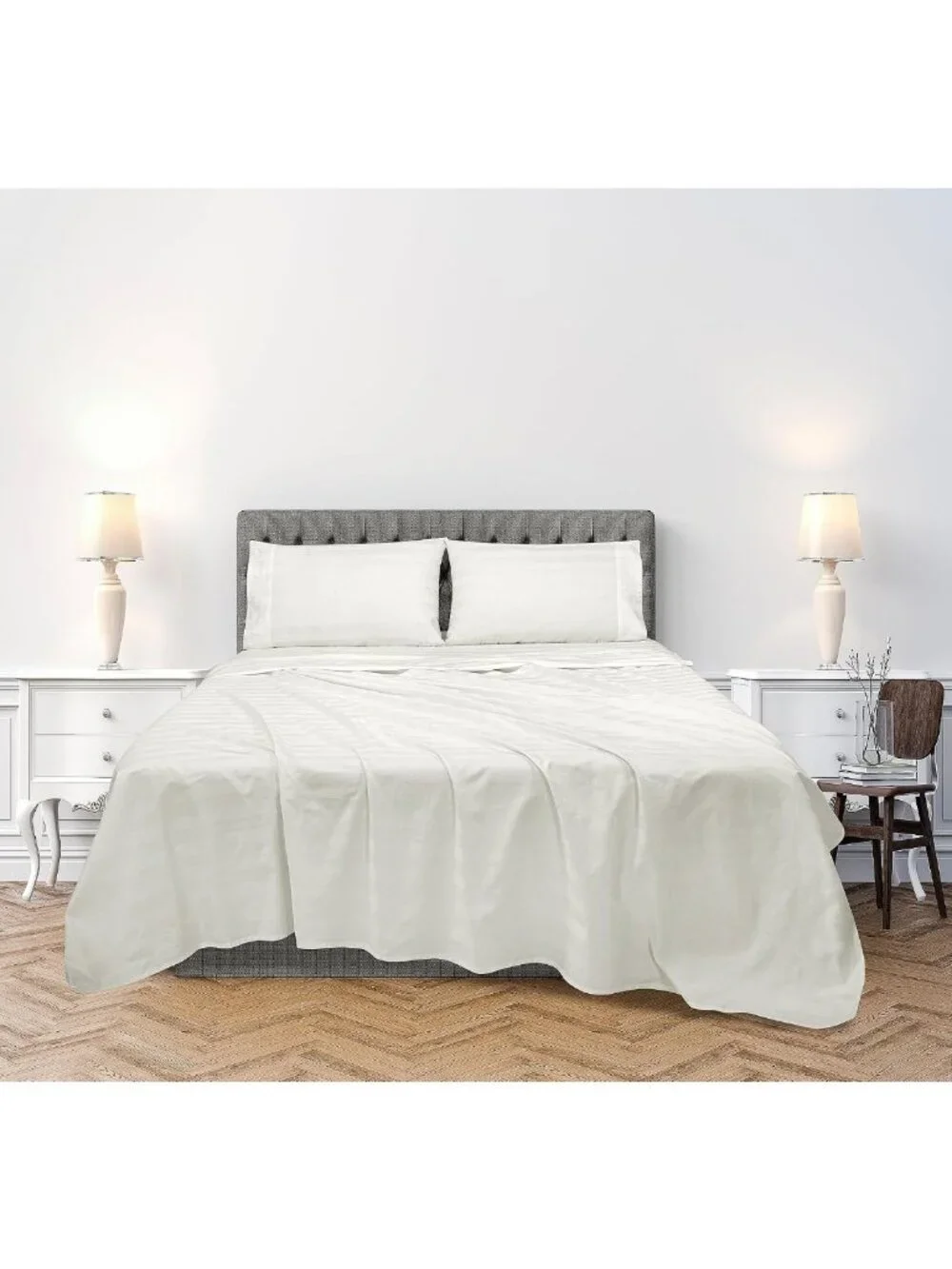 300 Thread Count 100% Cotton Striped Sheet Set - 4 Piece Full Bedding - Soft